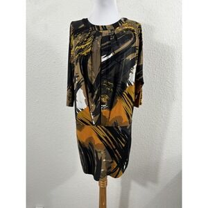 Vintage Cache Dress Womens Medium Brown Black Abstract Print Mini Y2K 2000s